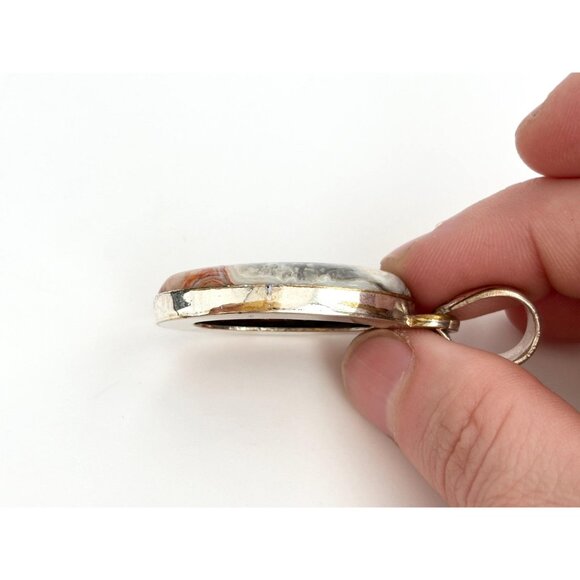 Polished Agate Gemstone Oval Sterling Silver Minimalist 925 Vintage Pendant - Picture 5 of 10